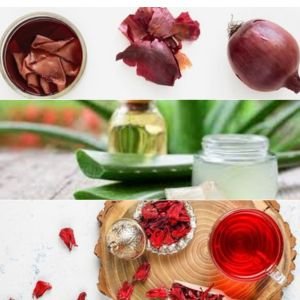 DRIED ONION PEELS, ALOE VERA GEL, AND ROSE WATER